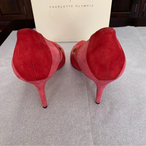 Charlotte Olympia DESIREE IN STRIPES Suede Pumps Rouge/Dark Pink SZ 8.5/EU 38.5 - Picture 11 of 14